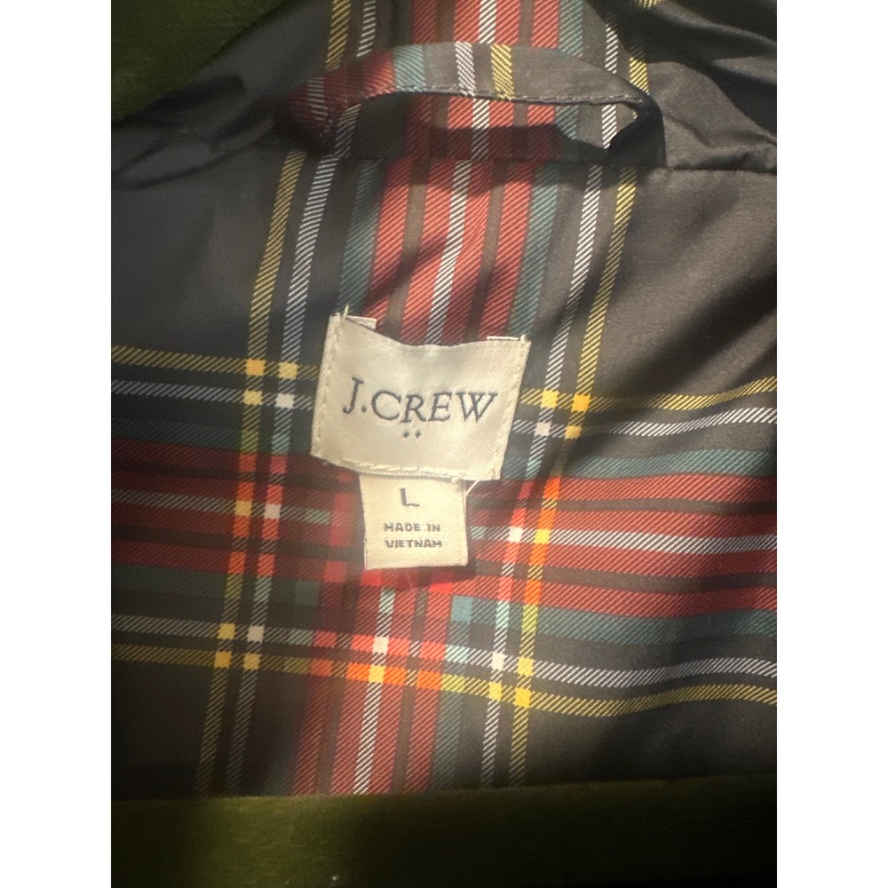 J.Crew Womens Plaid Puffer Jacket Navy Red boho Tartan Quilted Coat Large preppy - Picture 7 of 10